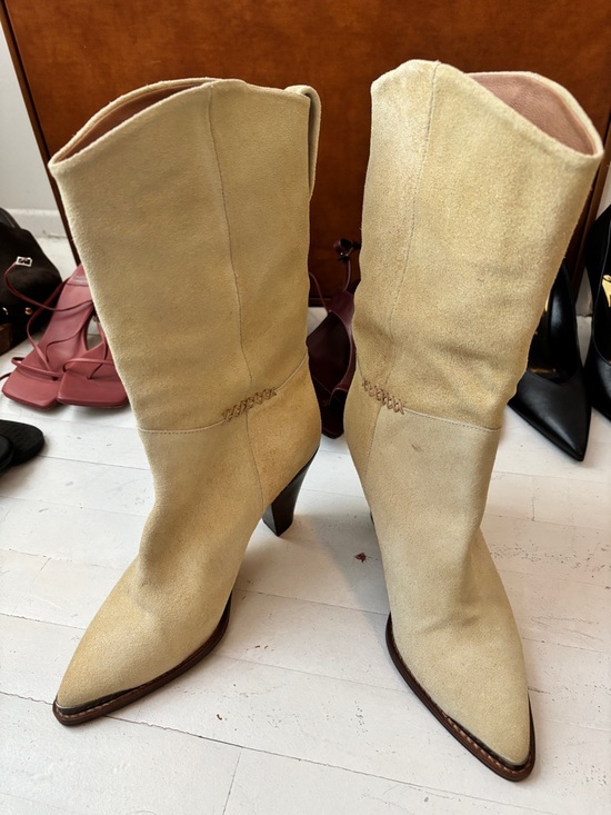 Free People Shoes - Free People Women's Tan Suede Mid-Calf Heeled Boots